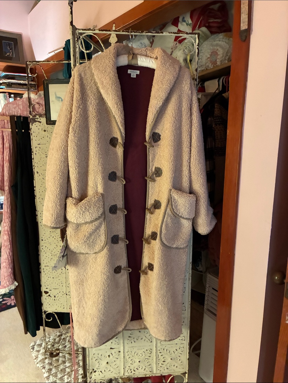 Sundance Cream Teddy Toggle Coat with Patch Pockets